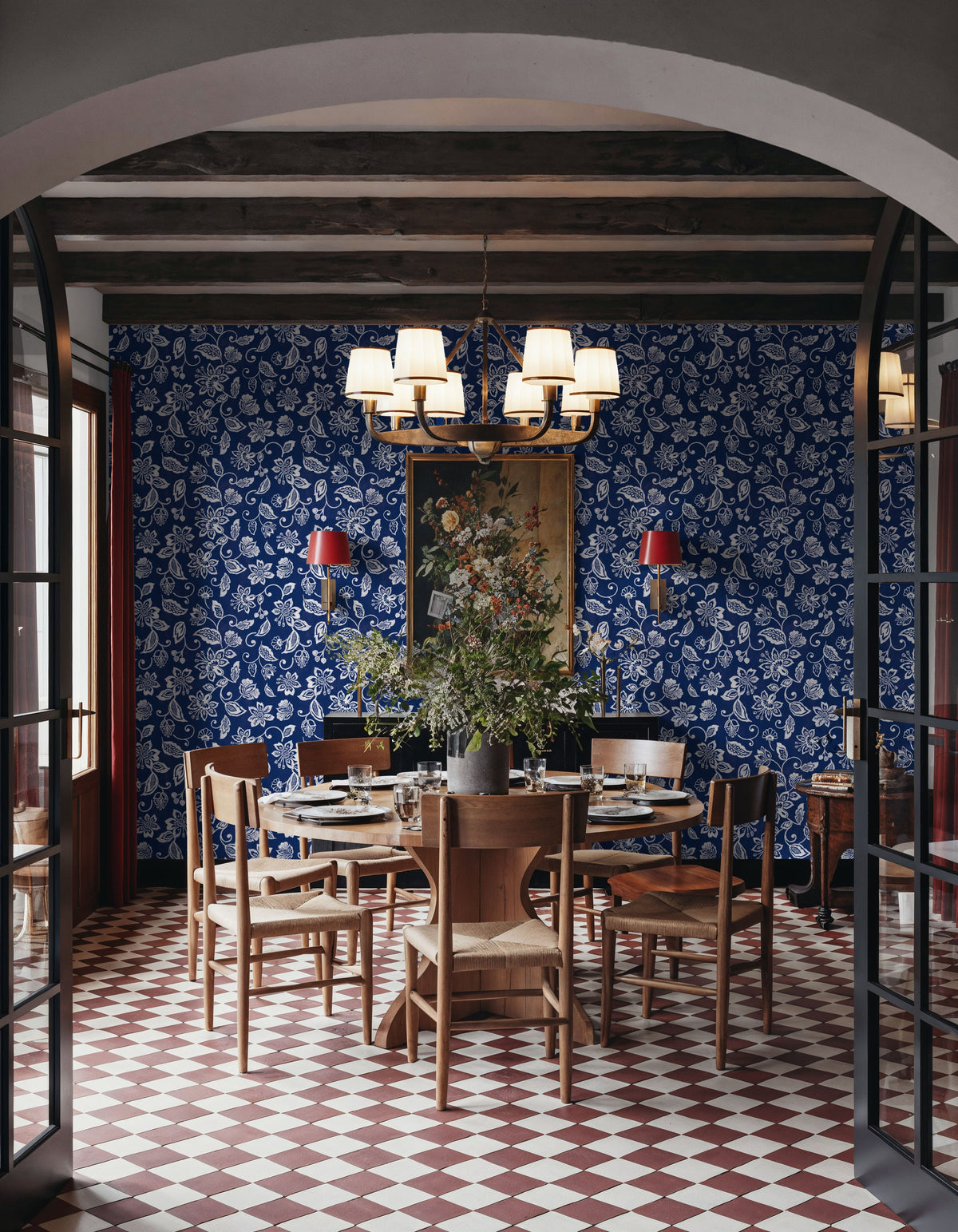 Sino Flowers Blue Mural Wallpaper - room preview 02