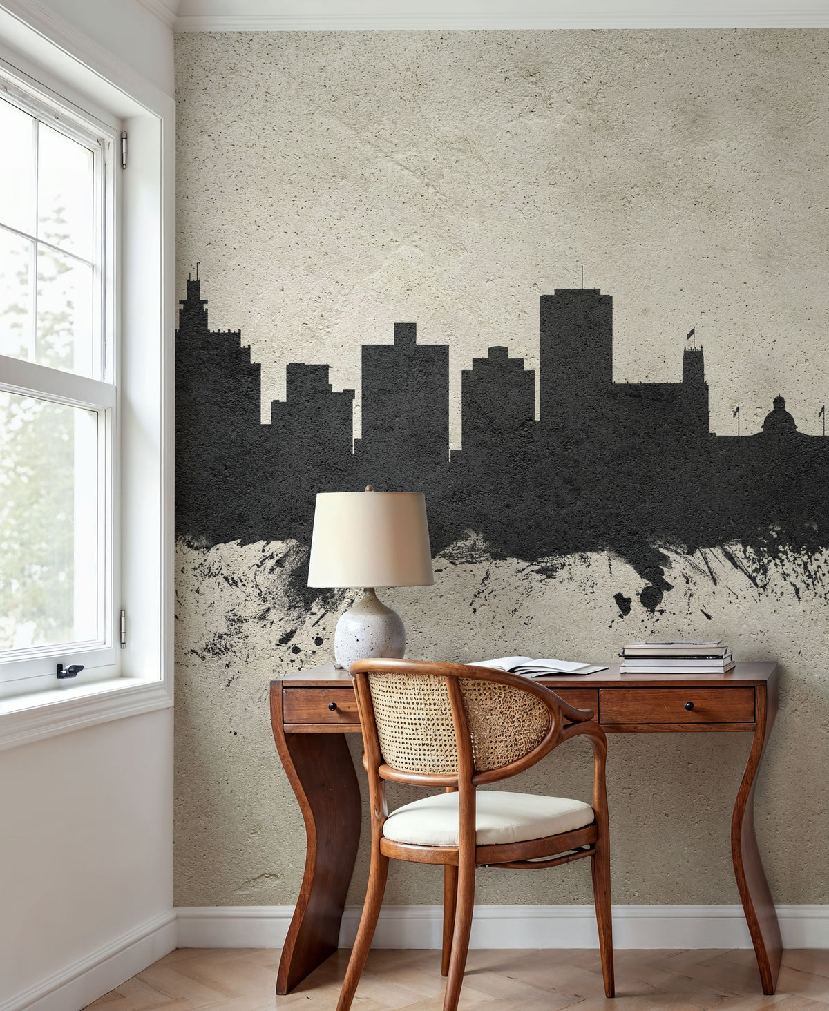 Jackson Mississippi Skyline Concrete Mural Wallpaper - room preview 02