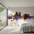 Wichita Kansas Skyline Purple & Gold Mural Wallpaper - room preview 02