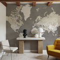 World Map Cities - Earthy Mural Wallpaper - room preview 02