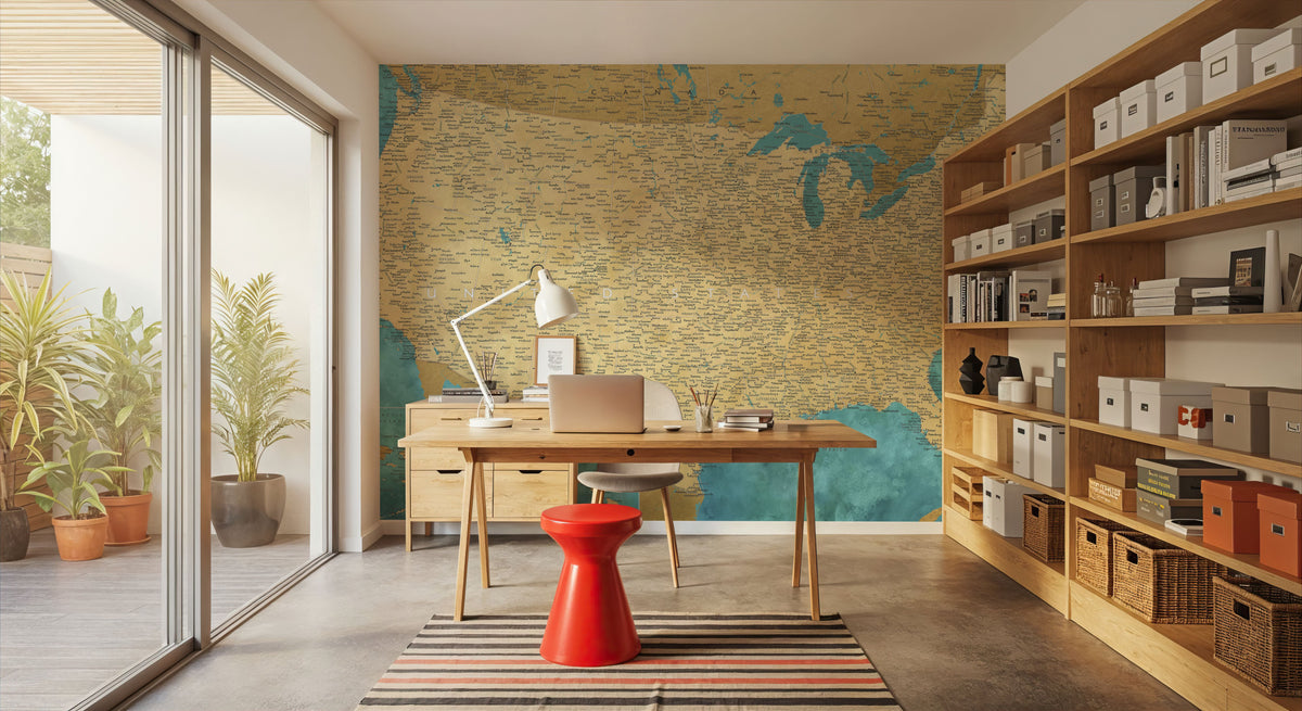 US Map Detailed - Lexy Mural Wallpaper - room preview 02
