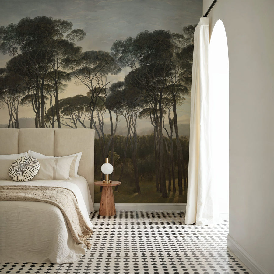 Landscape Wallpaper Mural – Scenery Wall Mural – Mediterranean Pine Landscape, Vintage