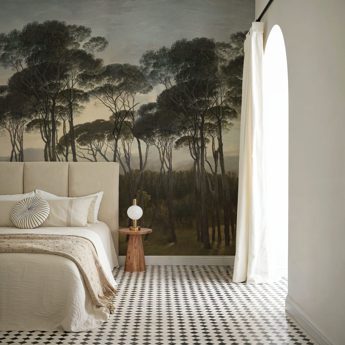 Mediterranean Pine Landscape, Vintage Mural Wallpaper - room preview 02