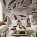 Modern Leaf Neutral Mural Wallpaper - room preview 02