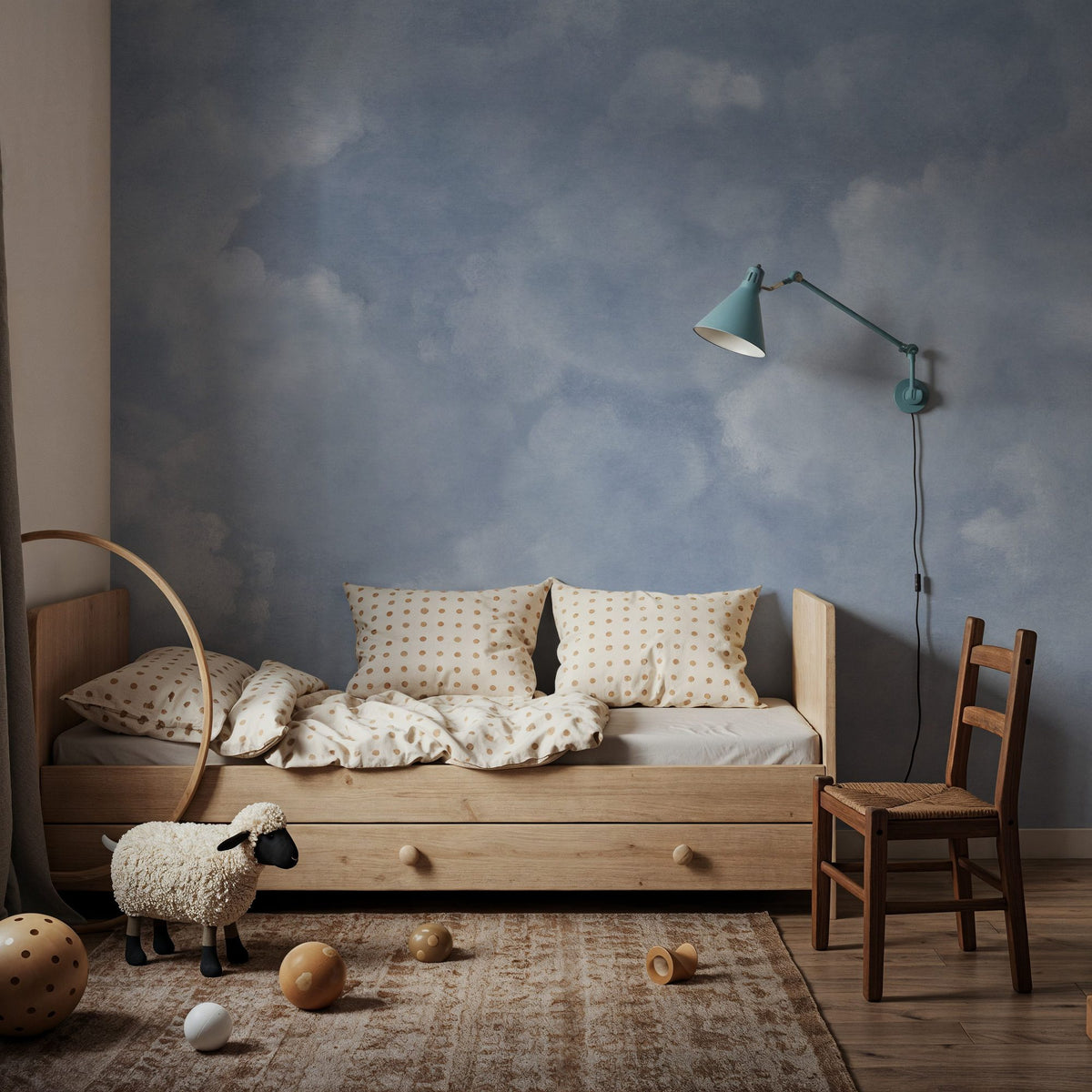 Painted Dreamy Clouds, Blues Mural Wallpaper - room preview 02