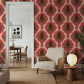 Pine Cone & Ornate Rackets, Raspberry Mural Wallpaper - room preview 02