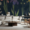 Botanical Floral Chart II Dark Blue Mural Wallpaper - room preview 02