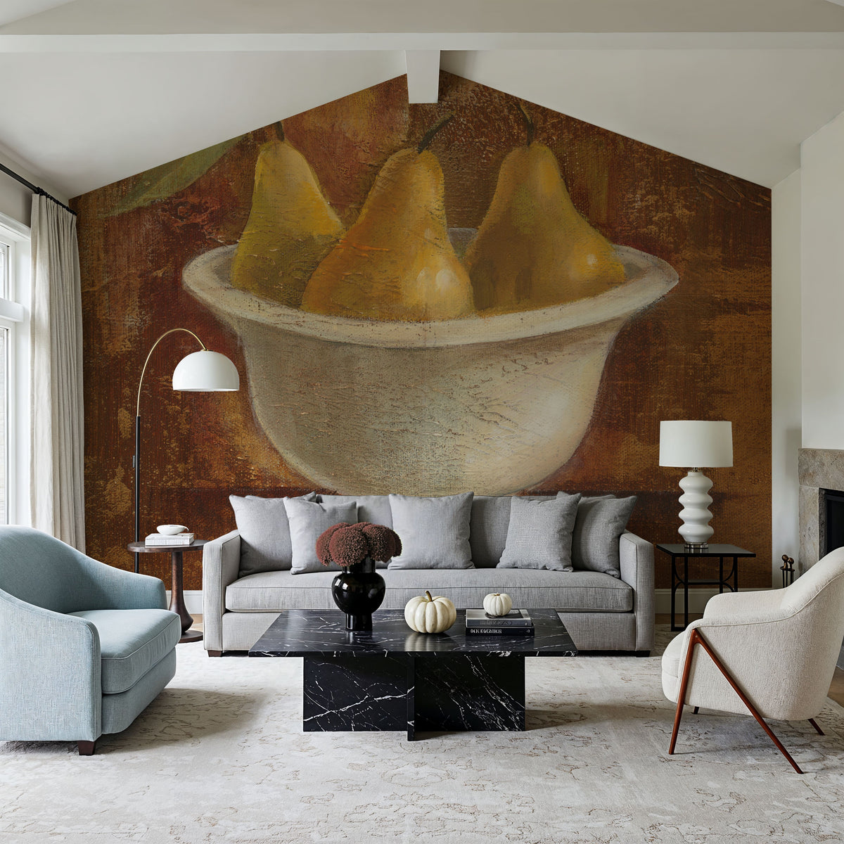Pears in Old Bowl Mural Wallpaper - room preview 02