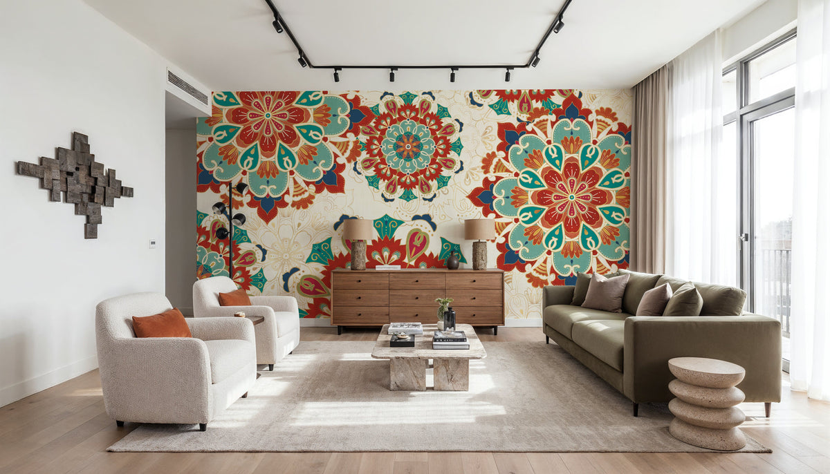 Folk Floral VIII Mural Wallpaper - room preview 02
