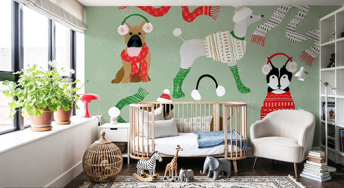 Puppy It's Cold Outside I Mural Wallpaper - room preview 02