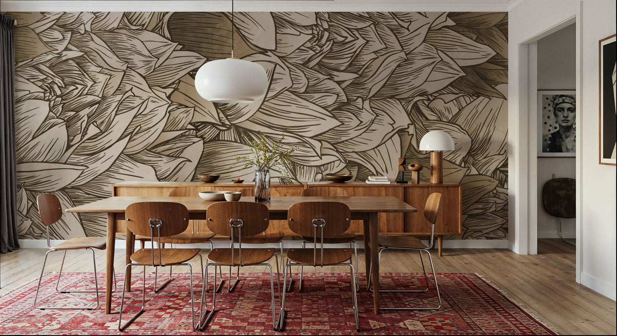 Chasing Dahlia Sepia Mural Wallpaper - room preview 02