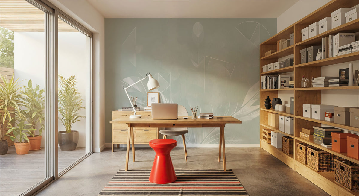 Solid Feather Geometry Green Mural Wallpaper - room preview 02