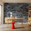 Ukiyo-e Clouds, Denim Blue Mural Wallpaper - room preview 02