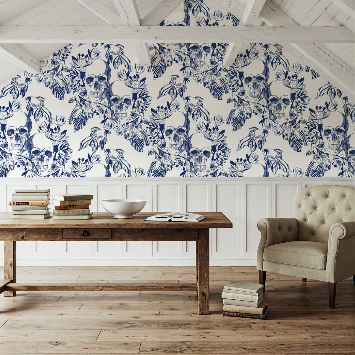 Skulls and Fish Mural Wallpaper - room preview 02