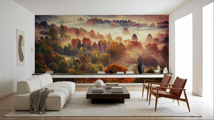 Sunrise Wallpaper Mural – Dawn Wall Mural – Autumn Mountain Morning