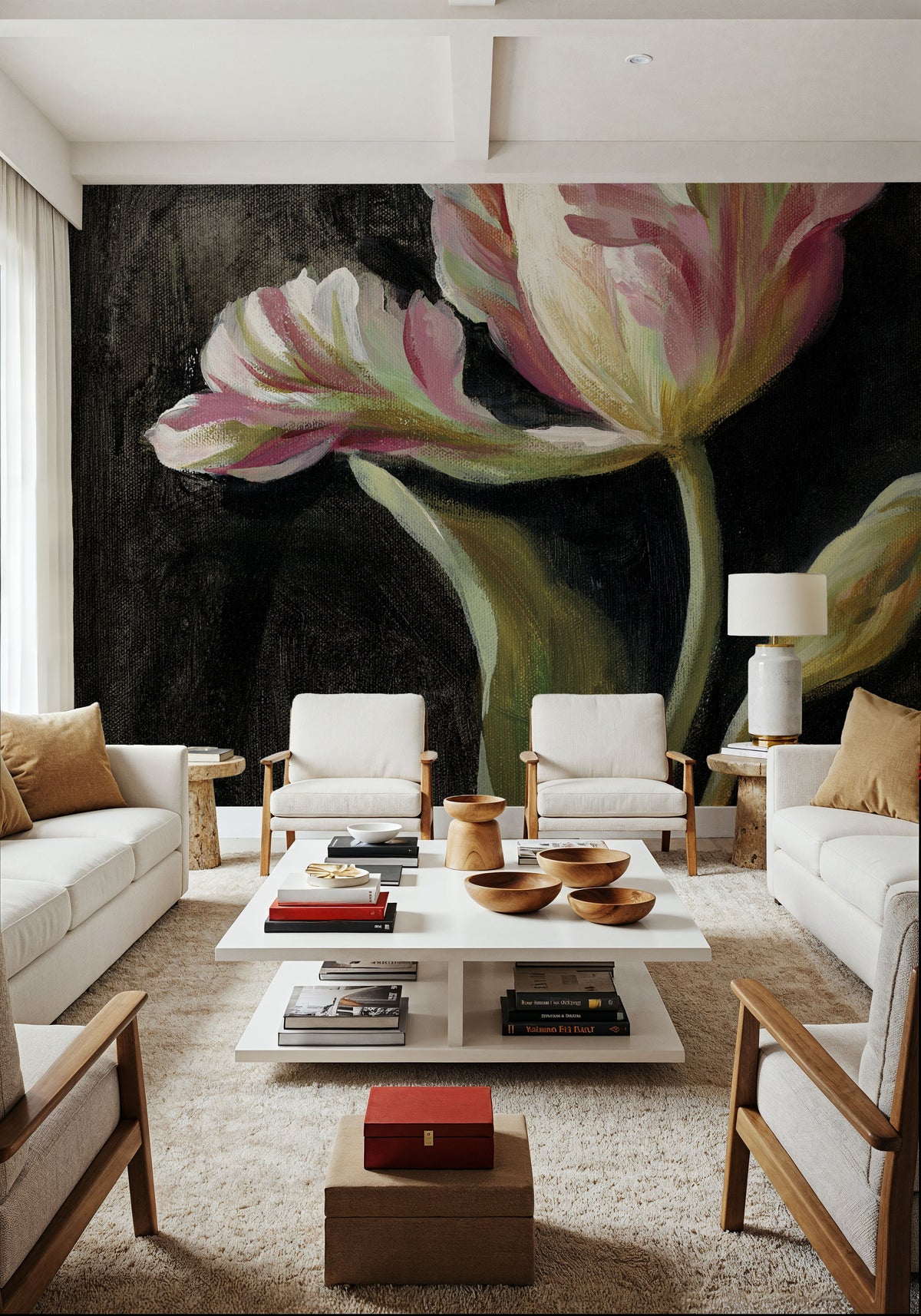 Tulip on Black Mural Wallpaper - room preview 02