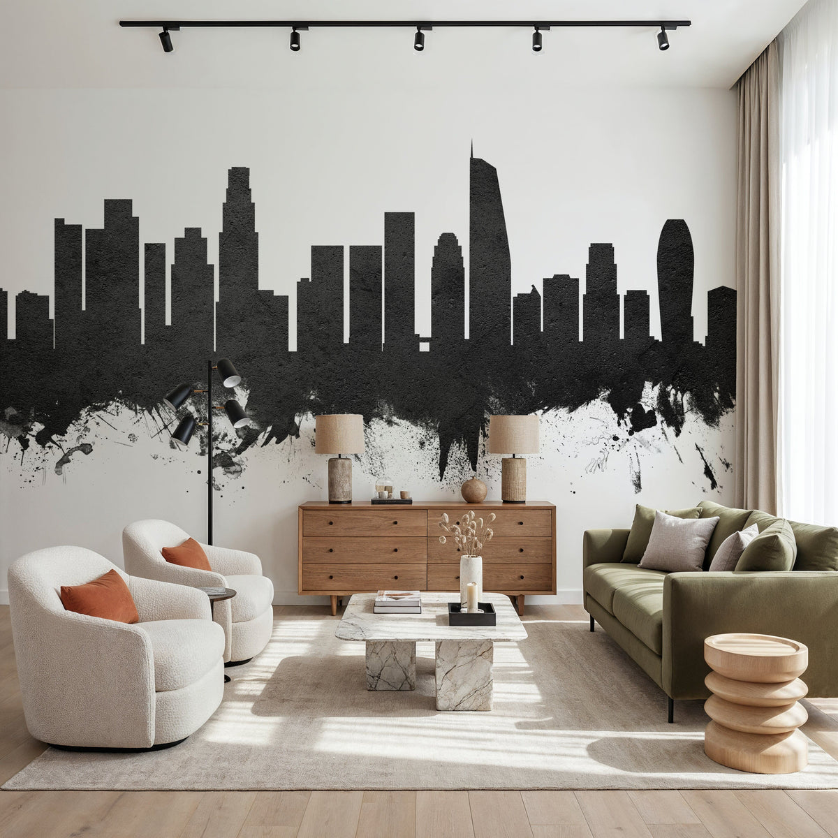 Los Angeles Skyline Black & White Mural Wallpaper - room preview 02