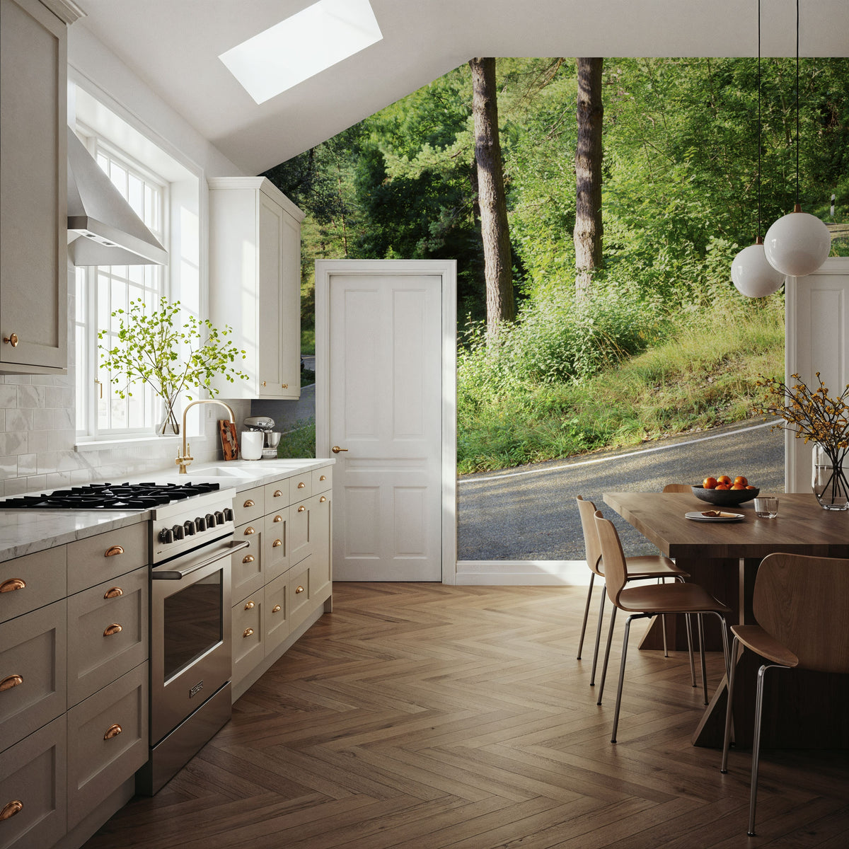 Emerald Woodland Path, Mural Wallpaper - room preview 02