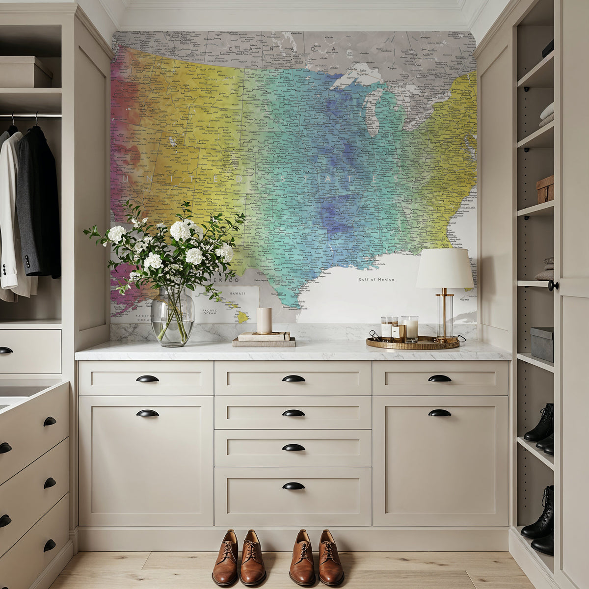 US Map Detailed - Jude Mural Wallpaper - room preview 02