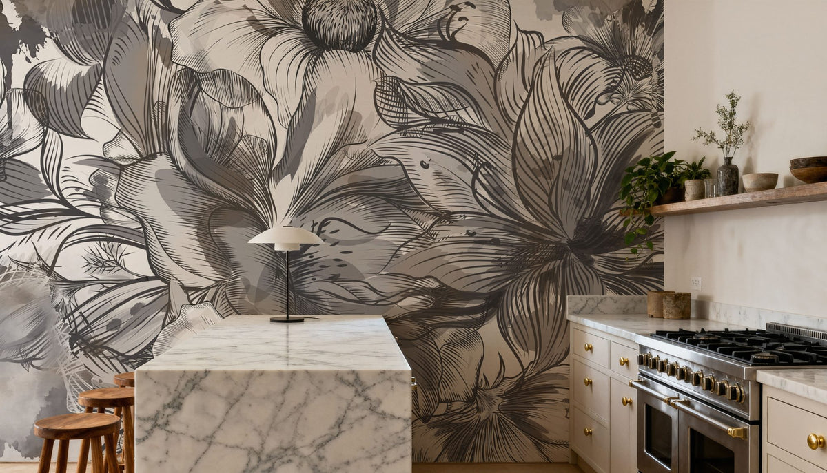 Seeing Through Leaves Gray Mural Wallpaper - room preview 02