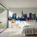 Kinshasa Skyline Blue & Bronze Mural Wallpaper - room preview 02