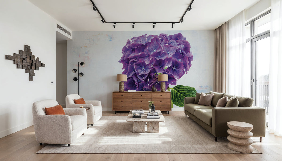 Bright Purple Hydrangea Mural Wallpaper - room preview 02