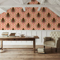 Pine Cone & Ornate Rackets, Peach Mural Wallpaper - room preview 02