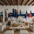 Gothenburg Skyline Blue & Bronze Mural Wallpaper - room preview 02