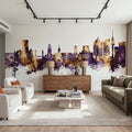 Duisburg Germany Skyline Purple & Gold Mural Wallpaper - room preview 02