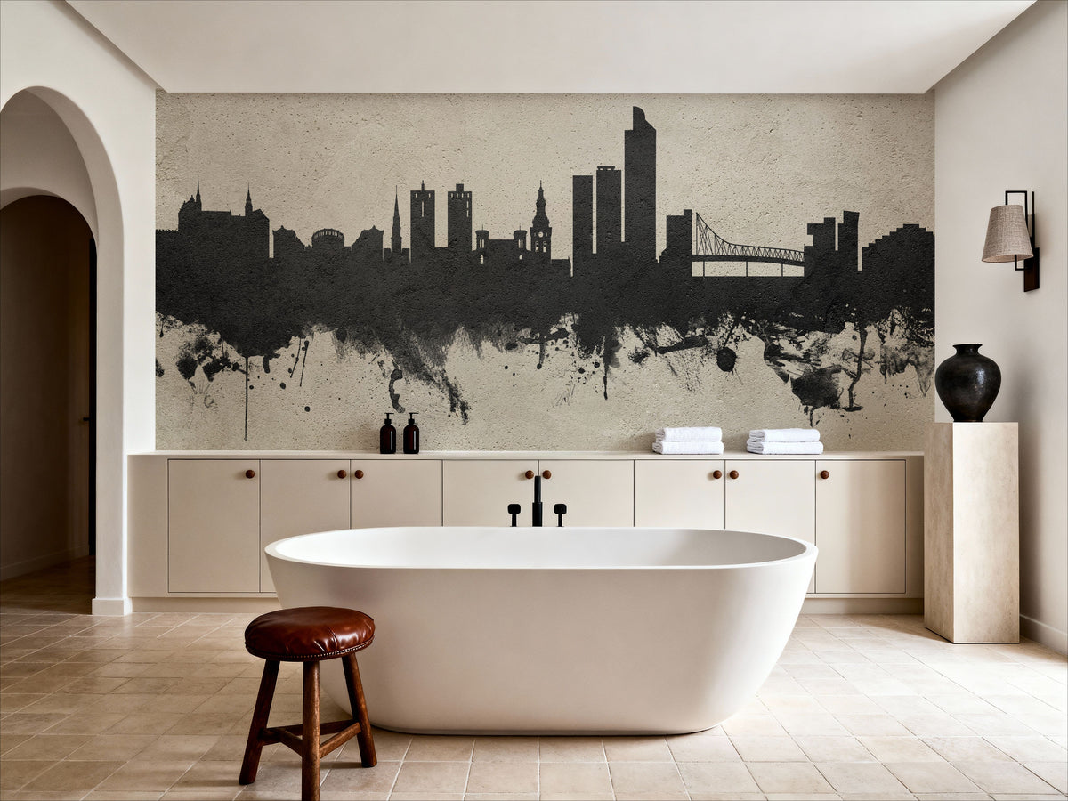 Oslo Skyline Concrete Mural Wallpaper - room preview 02