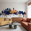 Minneapolis Minnesota Skyline Blue & Bronze Mural Wallpaper - room preview 02
