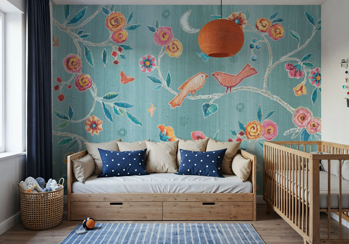 My Bohemian Life Love Blue Mural Wallpaper - room preview 02
