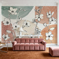 Soft Floral Figures Mural Wallpaper - room preview 02