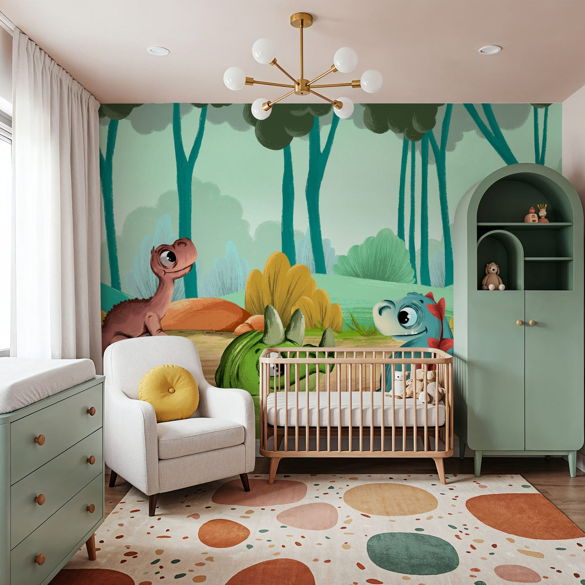 Cute Baby Dinosaur Friends Mural Wallpaper - room preview 02
