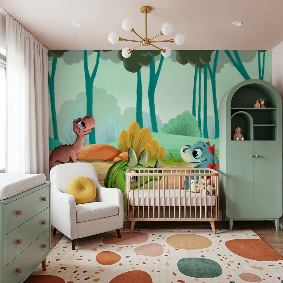 Baby Animals Wallpaper Mural – Cute Animals Wall Mural – Cute Baby Dinosaur Friends