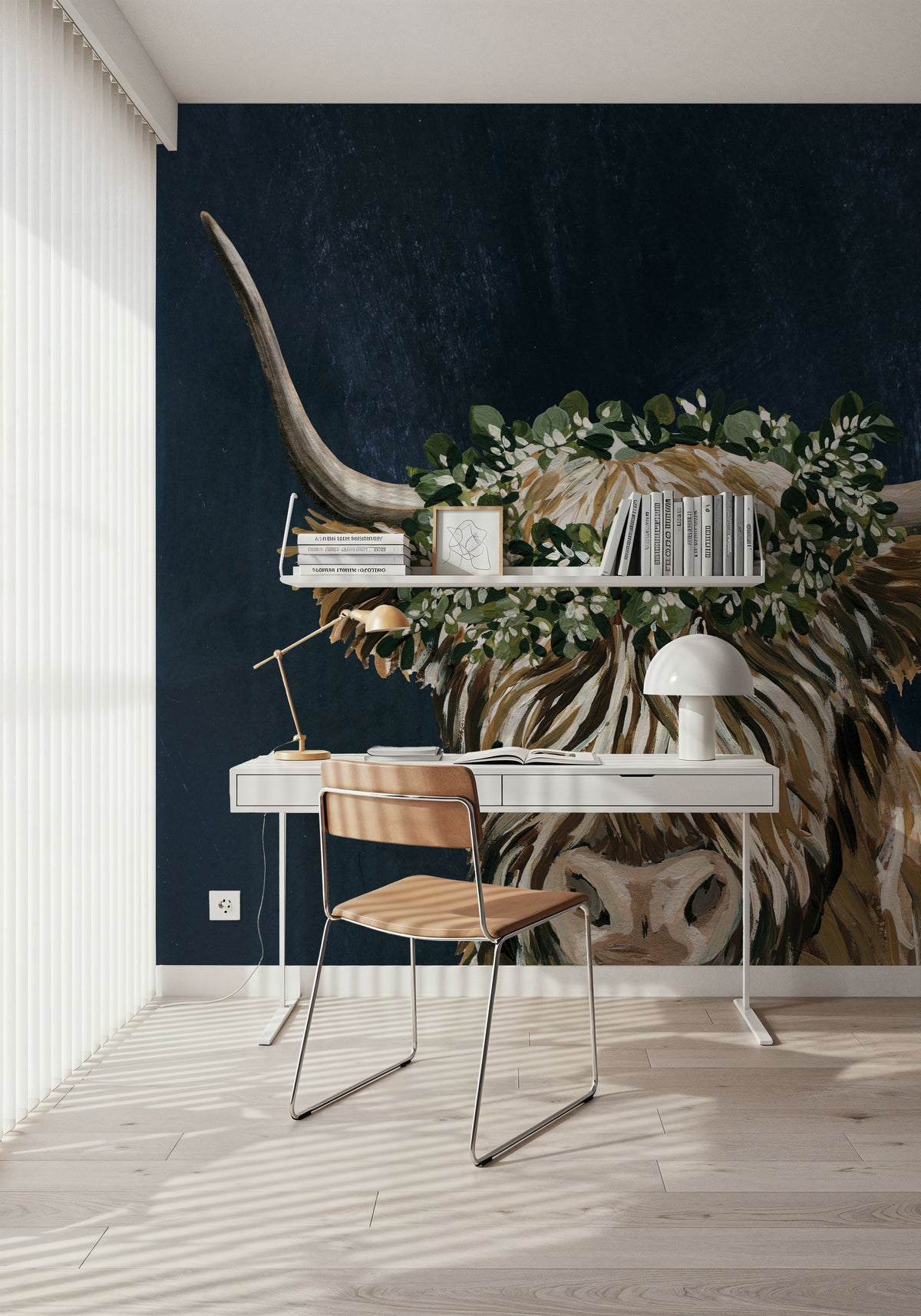 Harvest Cow Sage Texture Dark Mural Wallpaper - room preview 02
