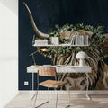 Harvest Cow Sage Texture Dark Mural Wallpaper - room preview 02