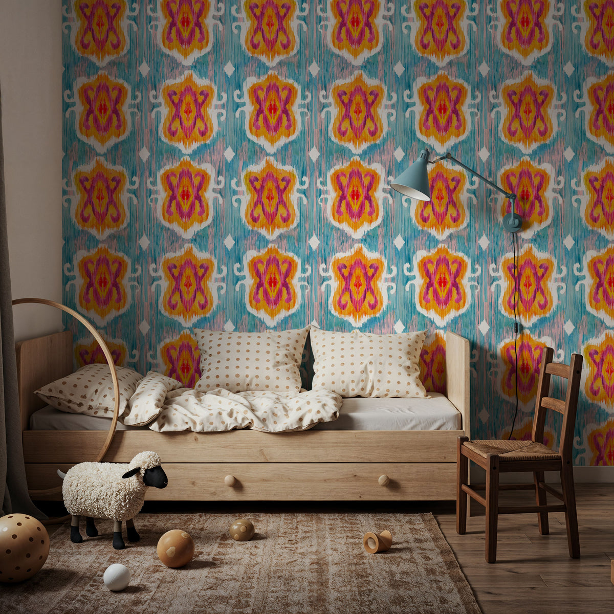 Purple Blossom Ikat Mural Wallpaper - room preview 02