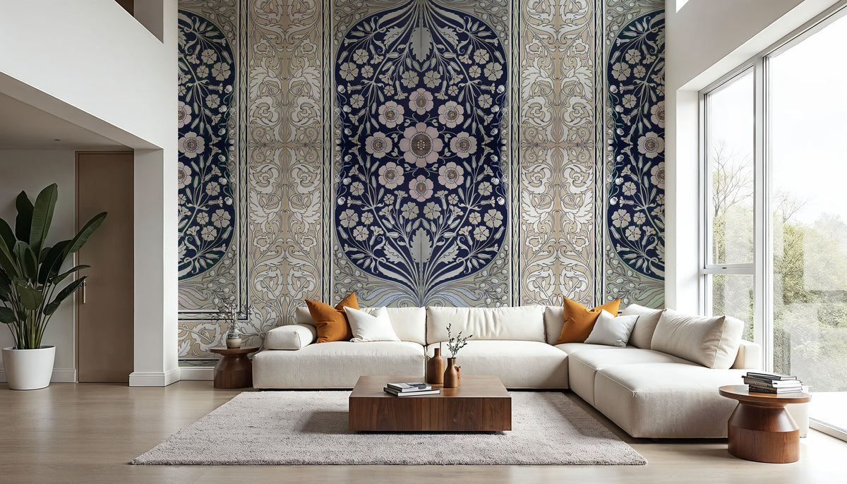 My Floral Dreams, Blue Mural Wallpaper - room preview 02