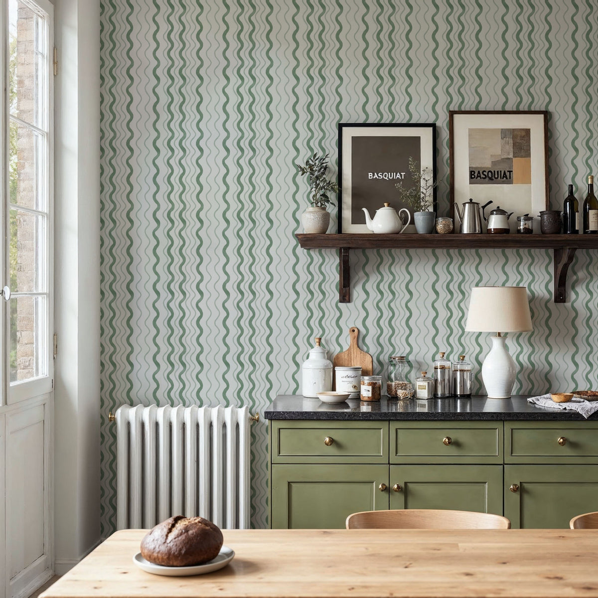 Wavy Stripes, Green Mural Wallpaper - room preview 02