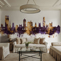 New Haven Connecticut Skyline Purlpe & Gold Mural Wallpaper - room preview 02