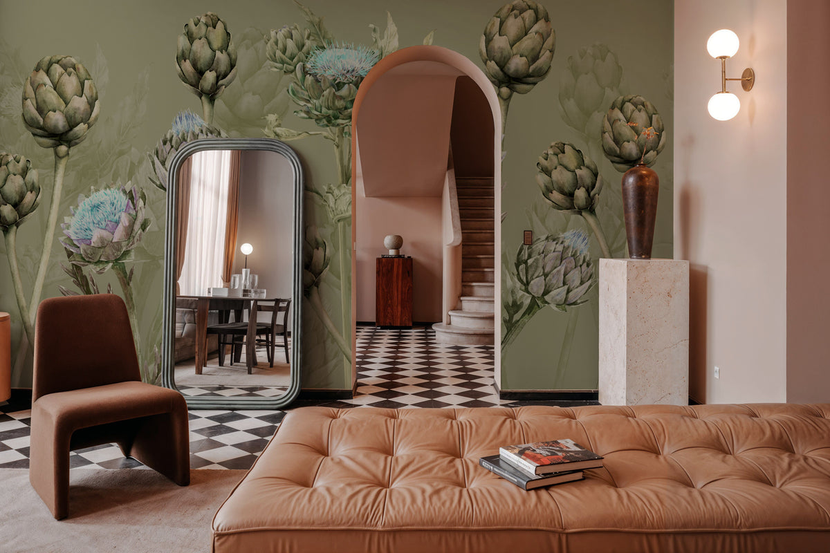 Artichoke Blooms, Pistachio Mural Wallpaper - room preview 02