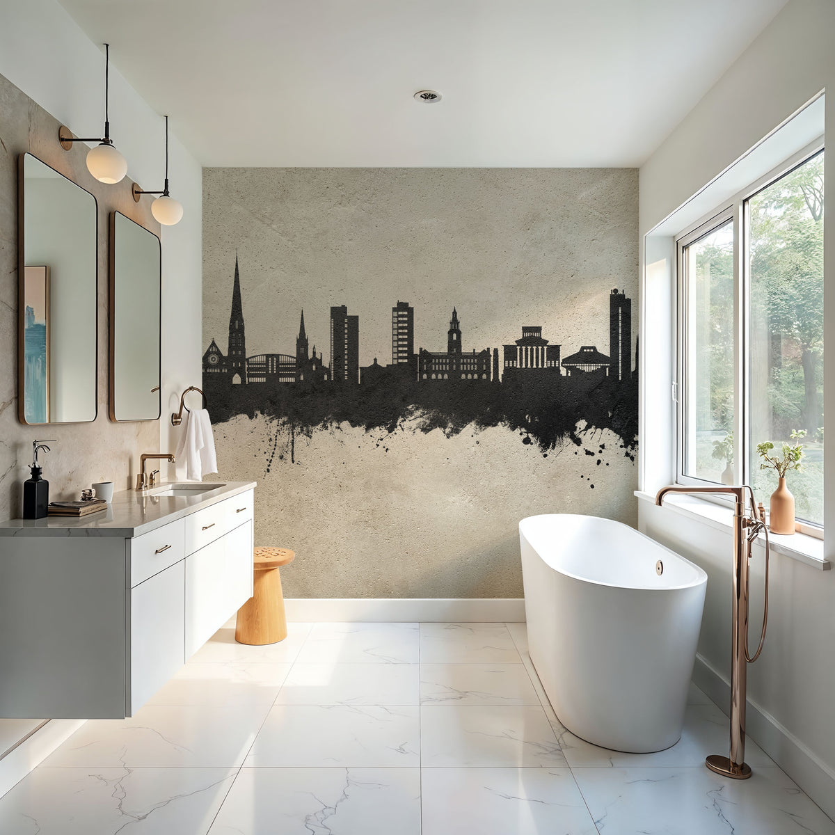 Preston England Skyline Concrete Mural Wallpaper - room preview 02