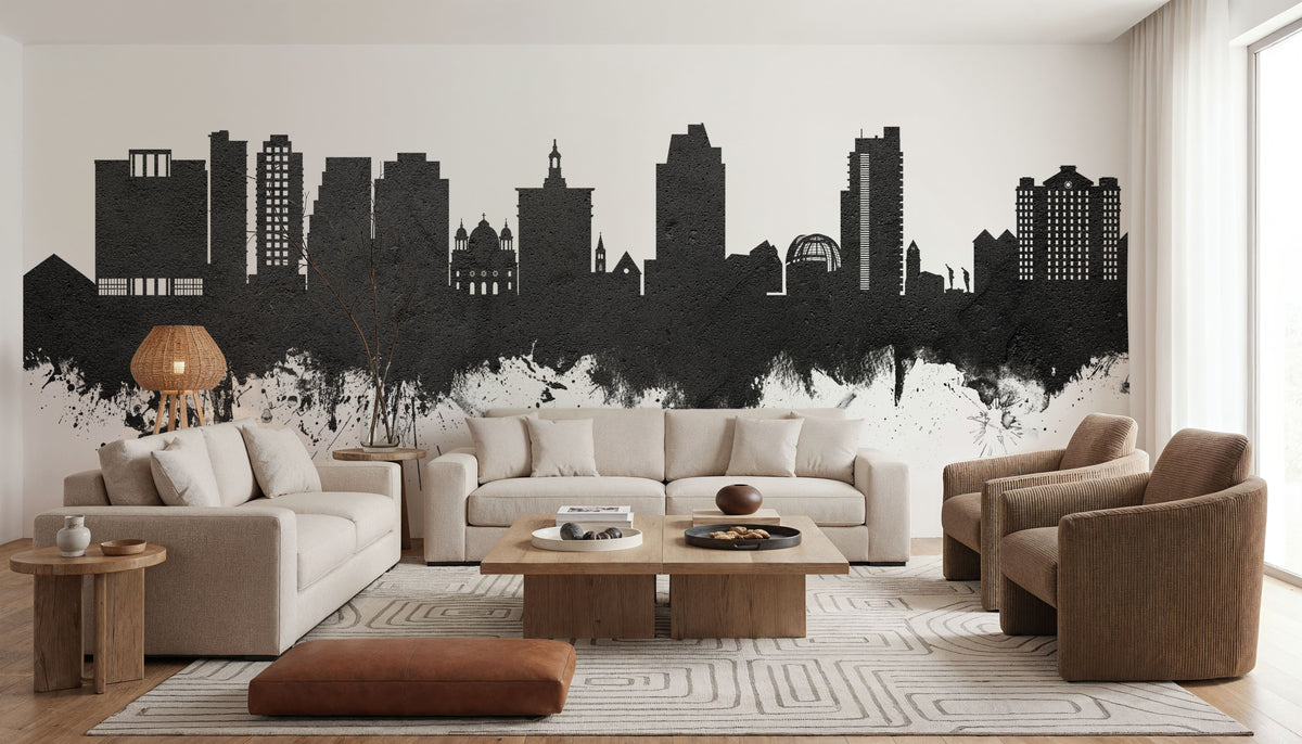 San Jose California Skyline Black & White Mural Wallpaper - room preview 02