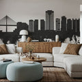 Long Beach California Skyline Black & White Mural Wallpaper - room preview 02