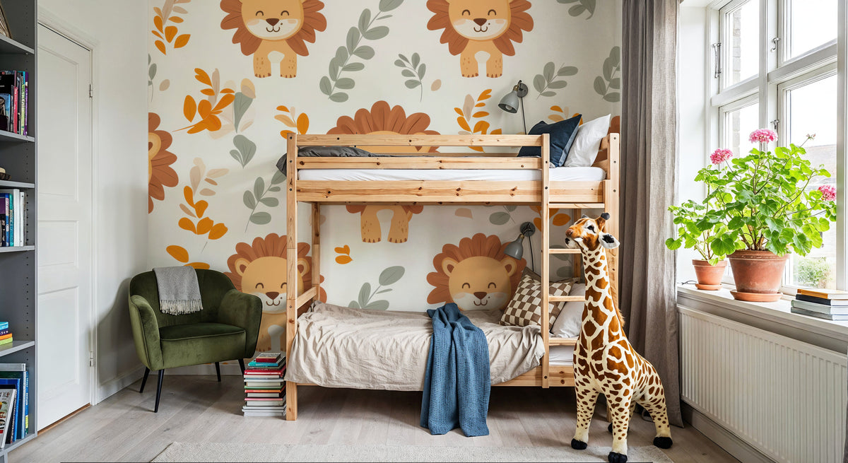 Smile Lion Mural Wallpaper - room preview 02