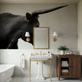 Longhorn Sunset Graze BW Mural Wallpaper - room preview 02