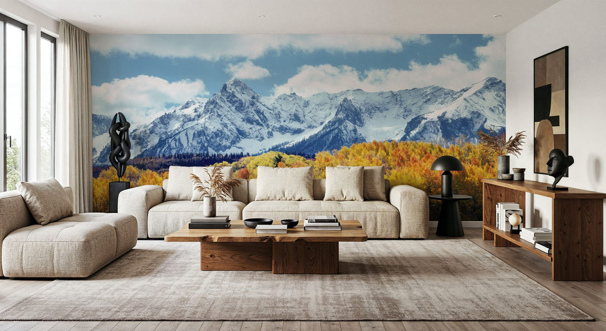 Misty Autumn Peaks Blue Mural Wallpaper - room preview 02