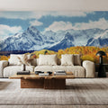 Misty Autumn Peaks Blue Mural Wallpaper - room preview 02