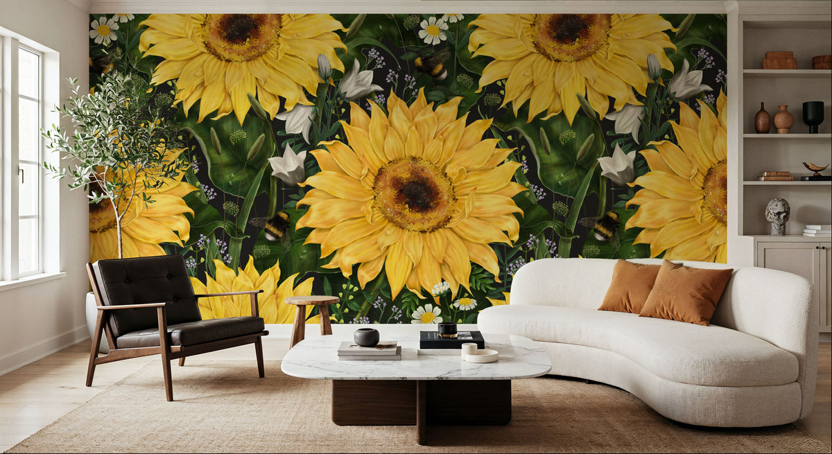 Big Sunflowers Mural Wallpaper - room preview 02
